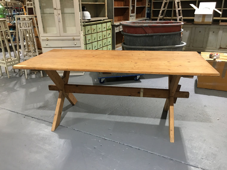 Vintage European kitchen farmhouse dining trestle tables #2668 Byron Warehouse