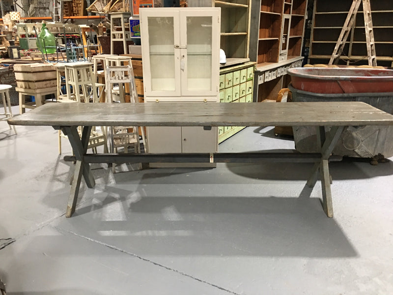 Vintage European kitchen farmhouse dining trestle tables #2667
