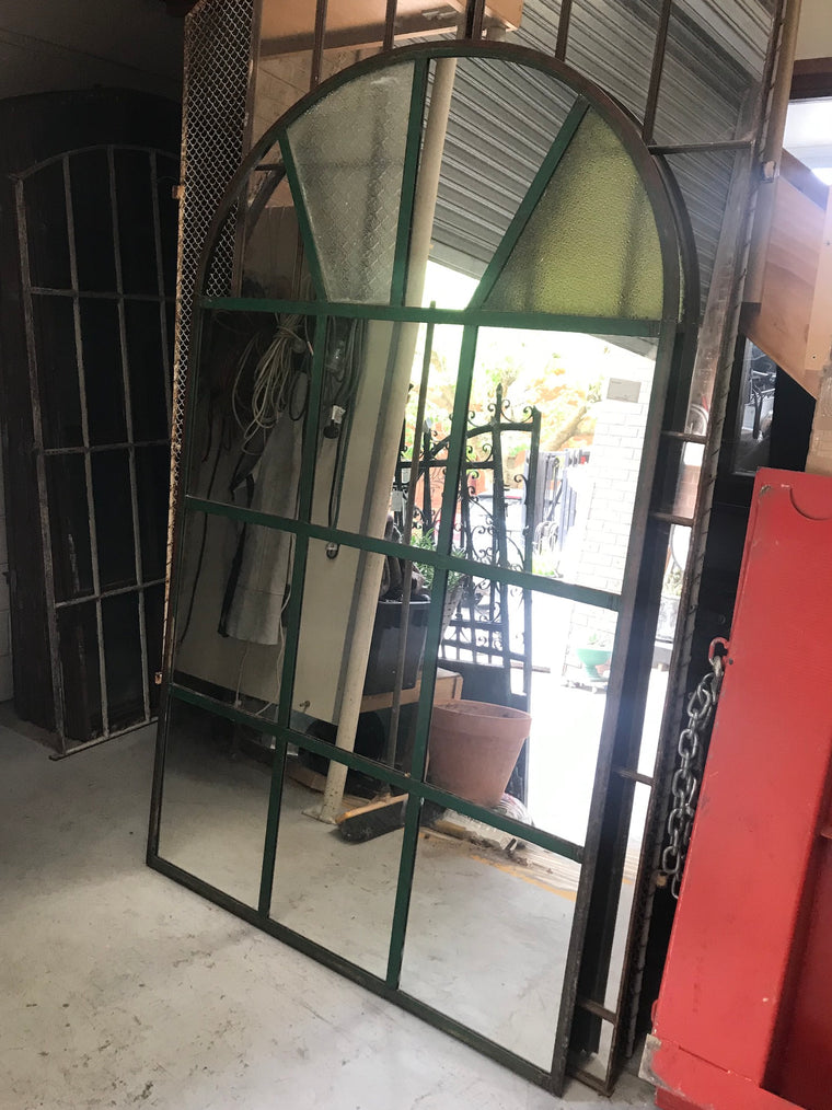 Vintage industrial European  iron church window mirror #2417