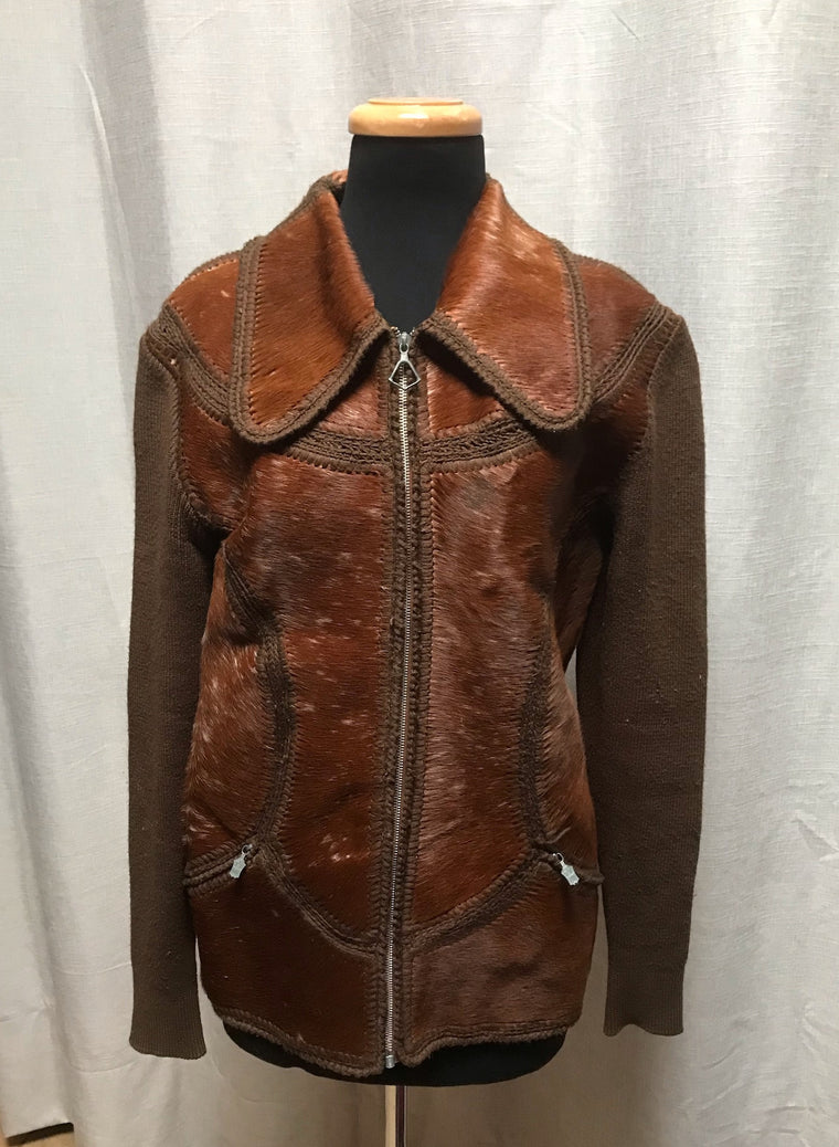 Vintage Cow Skin Patchwork / Knitted Jacket  #C176 FREE AUS POSTAGE