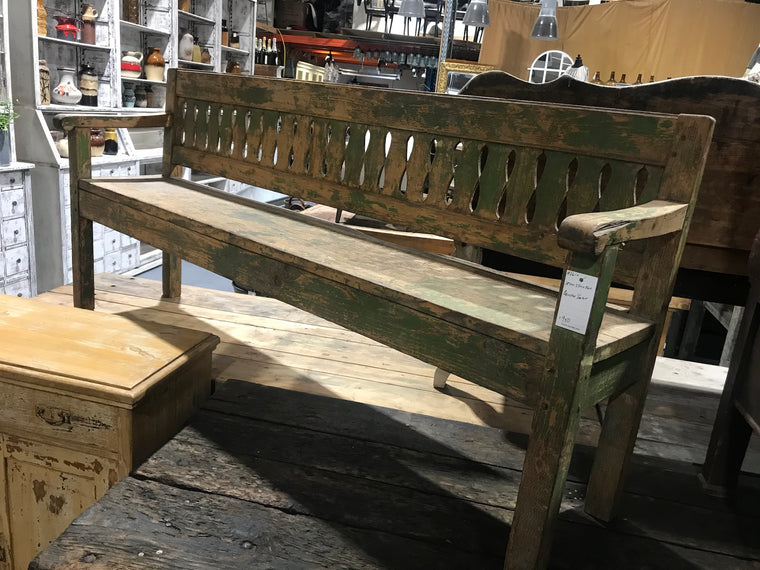 Vintage European wooden kitchen box bench seat 1.8 mt #2610 green