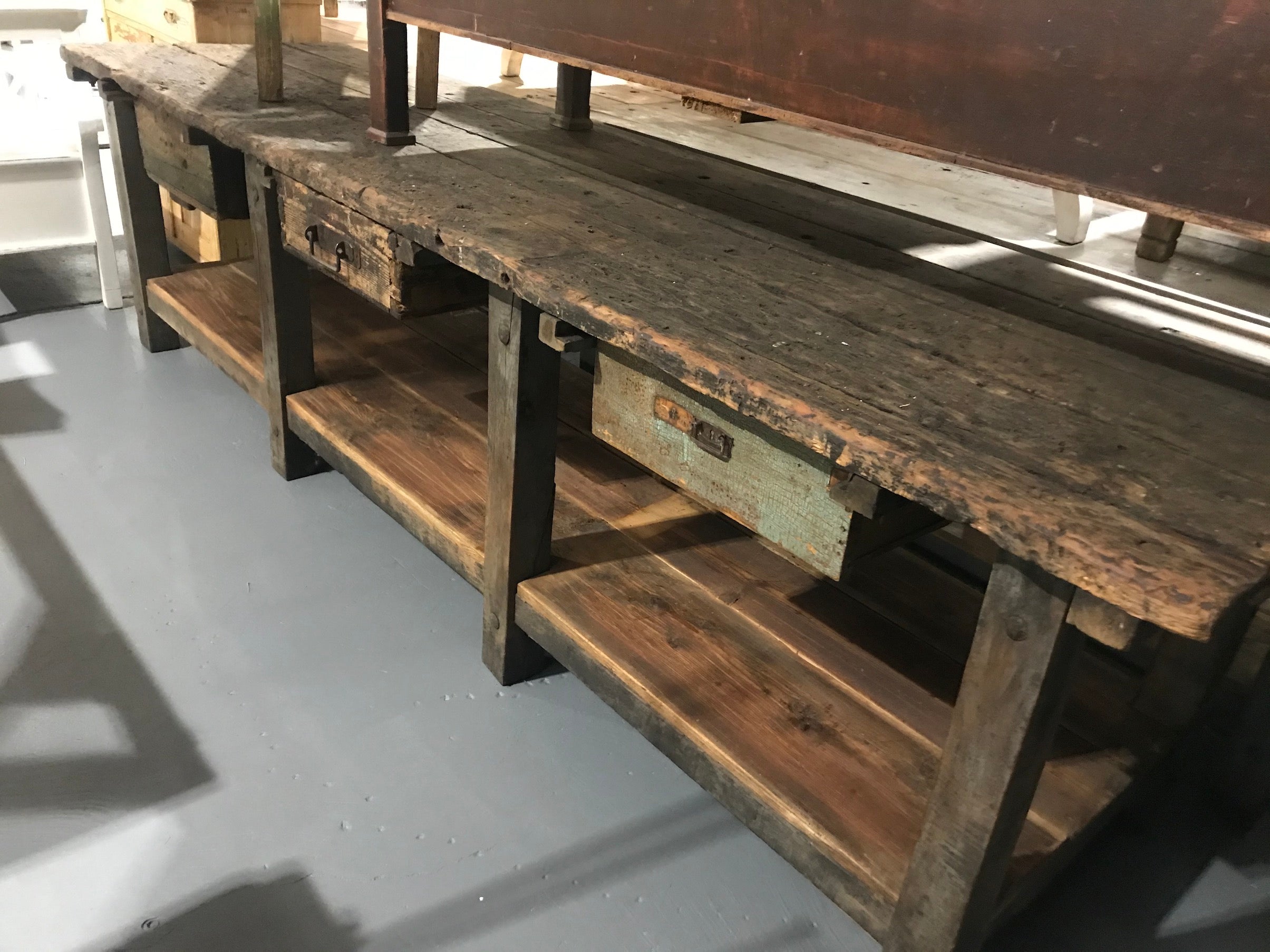 Vintage industrial European workbench table counter kitchen island 3.0 mt #2615  Catherine