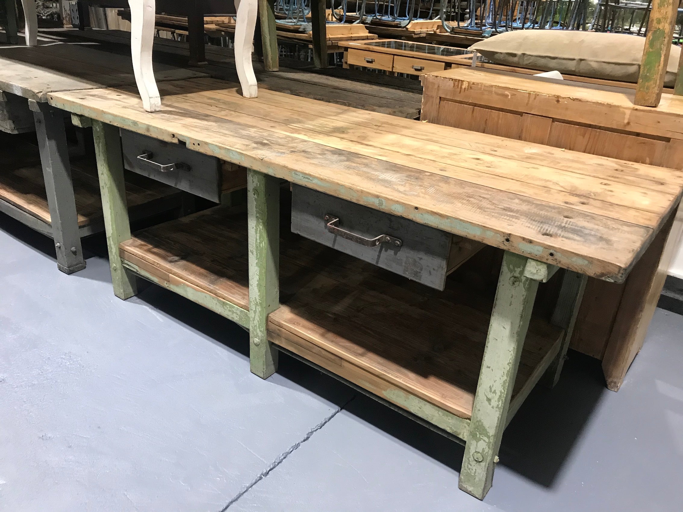 Vintage industrial European workbench table counter kitchen island 2.0 mt #2616