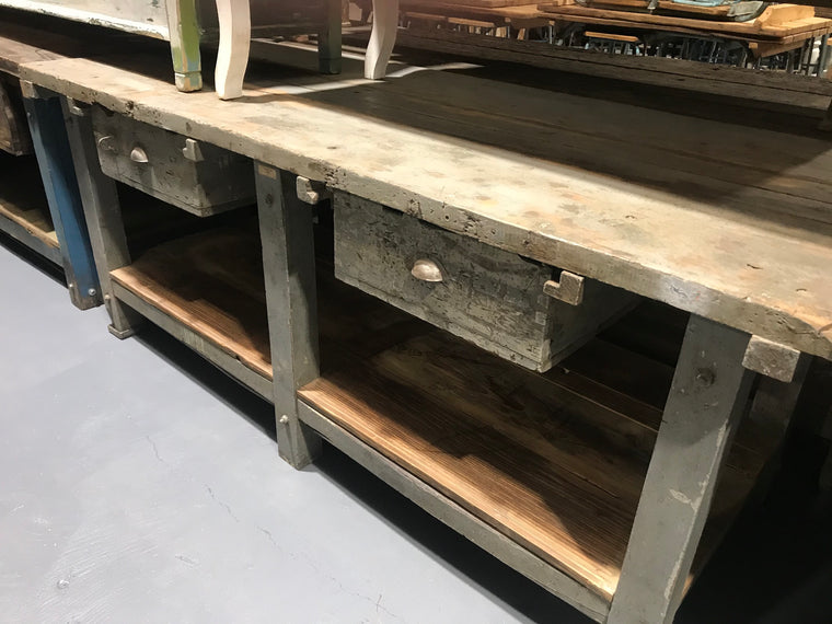 Vintage industrial European workbench table counter kitchen island 2.0 mt #2617