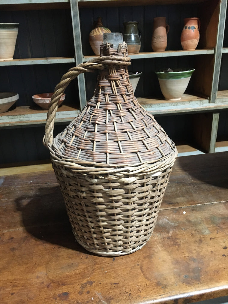 Vintage European Wicker Wine Demijohn Bottle  #2790