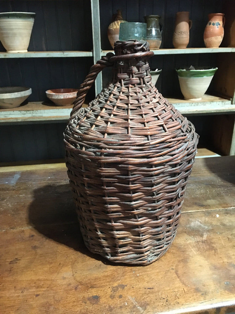 Vintage European Wicker Wine Demijohn Bottle  #2791