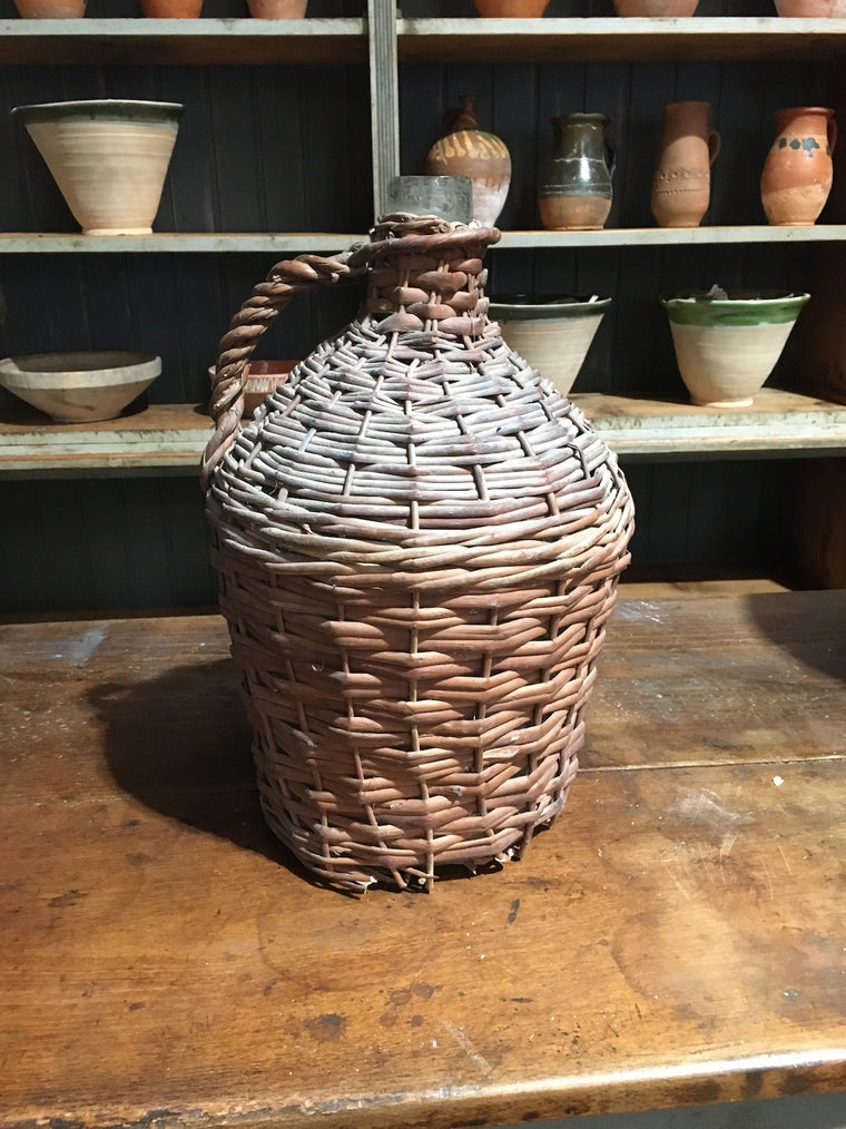 Vintage European Wicker Wine Demijohn Bottle  #2792