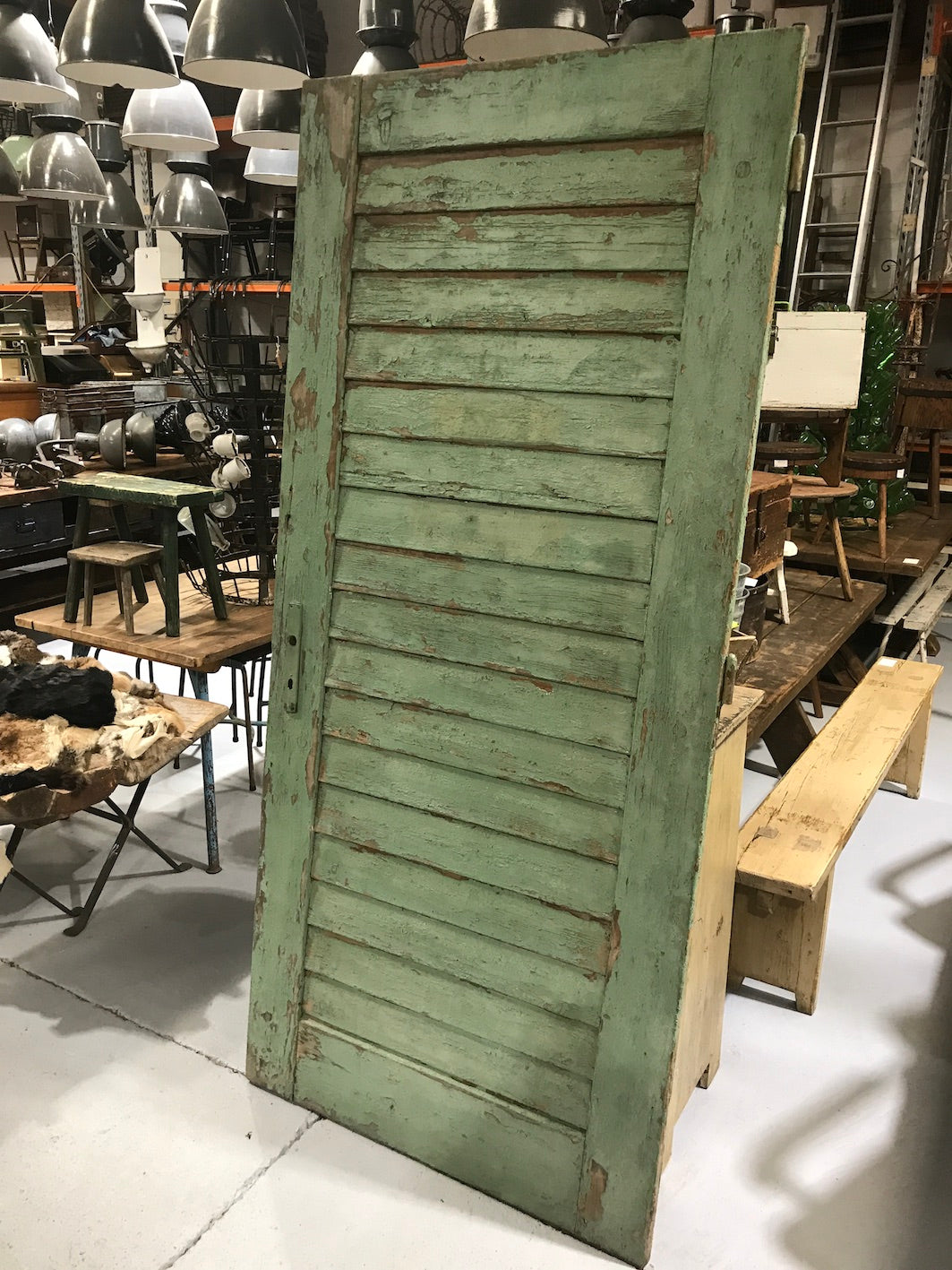 Vintage industrial wooden slat door #2202
