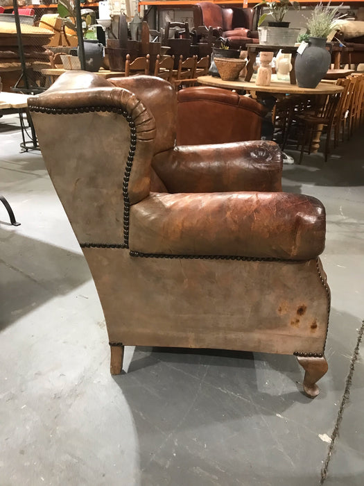 Vintage French 1940s Leather Club Chair  #3512