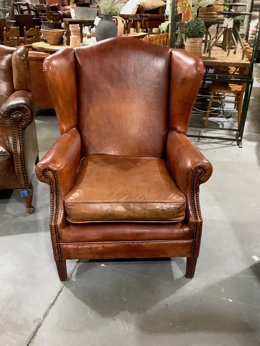 Vintage French 1940s Leather Club Chair  #3513