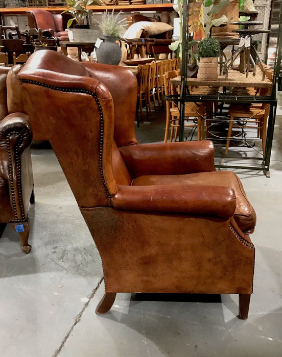 Vintage French 1940s Leather Club Chair  #3513
