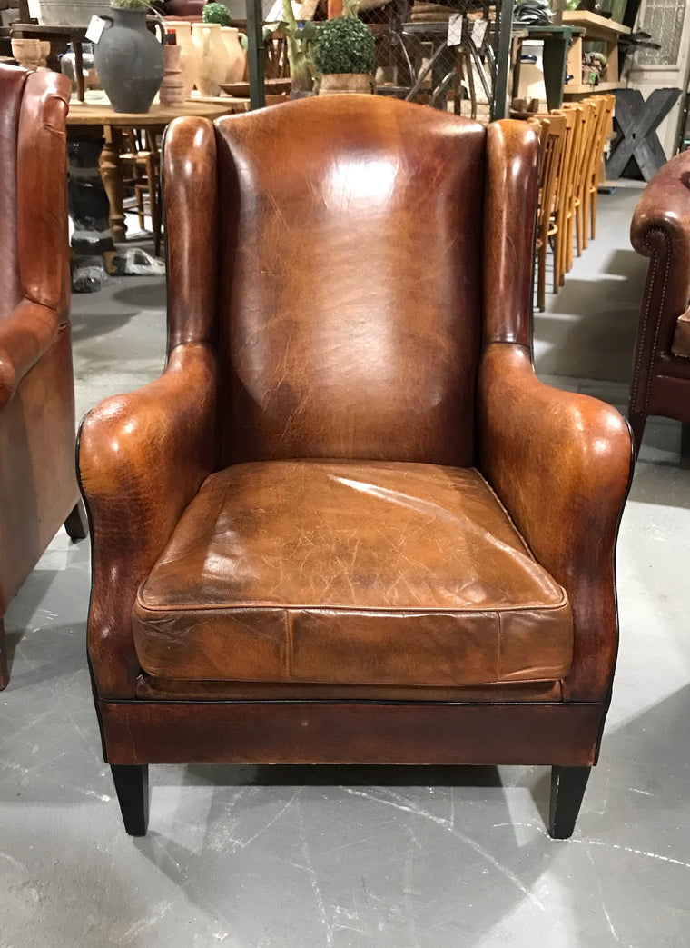 Vintage French 1940s Leather Club Chair  #3514