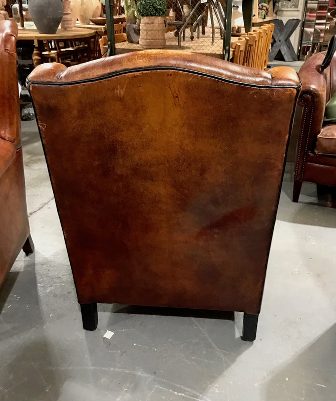 Vintage French 1940s Leather Club Chair  #3514