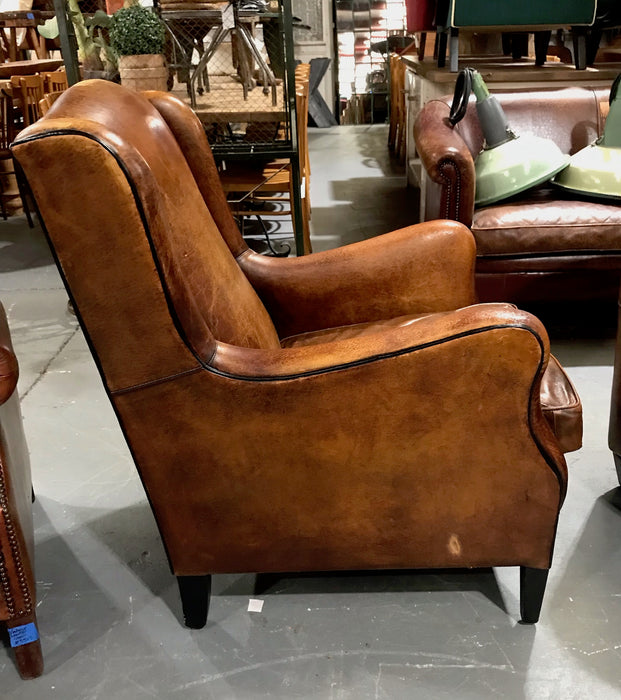 Vintage French 1940s Leather Club Chair  #3514