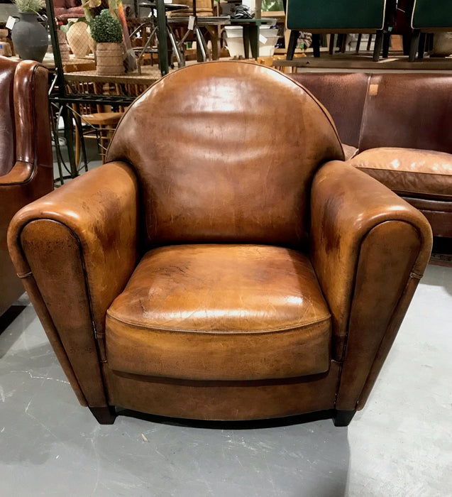 Vintage French 1940s Leather Club Chair  #3515