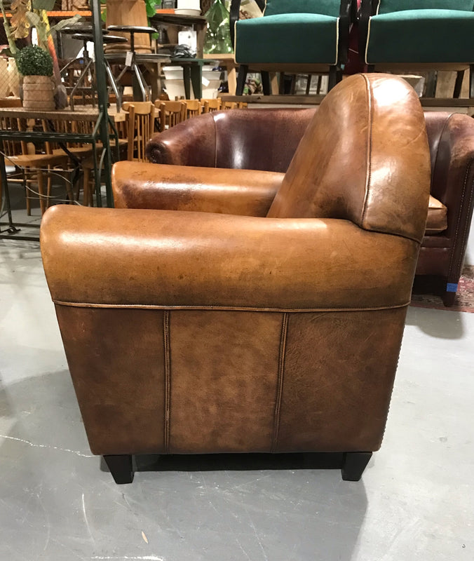 Vintage French 1940s Leather Club Chair  #3515