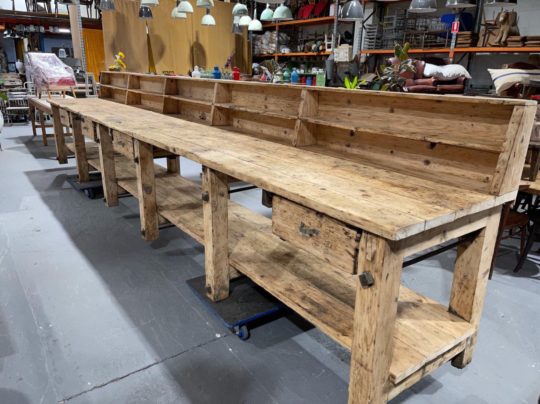 Vintage industrial Ukraine workbench or shop display 5.7 long