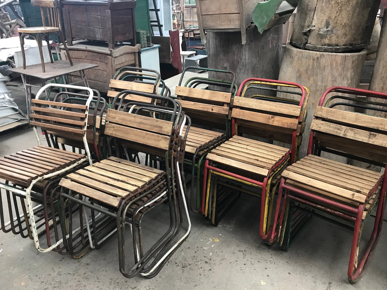 Vintage industrial French  cafe bistro garden chairs #2320