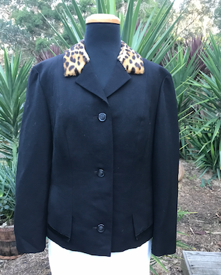 Vintage Black Jacket with Ocelot Collar  #C241  FREE AUS POSTAGE