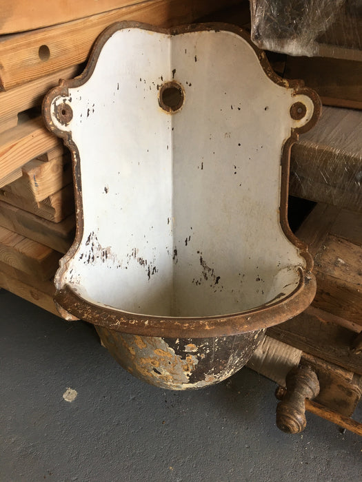 Vintage French Cast Iron Corner Wall Fountain #2925
