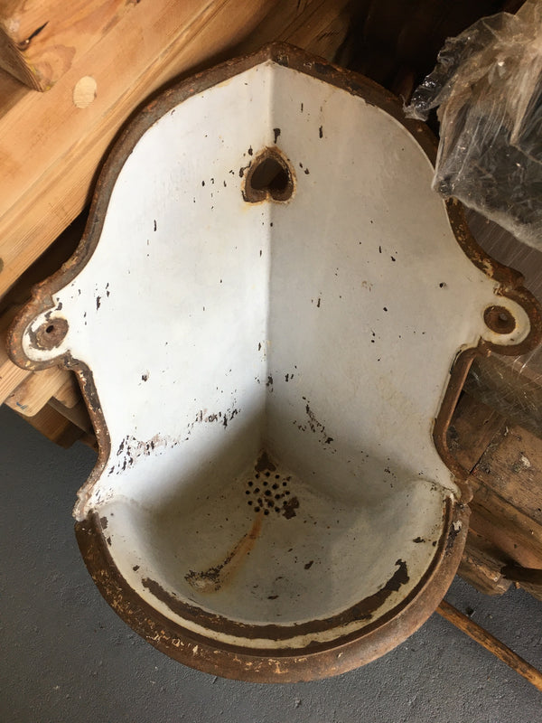 Vintage French Cast Iron Corner Wall Fountain #2925