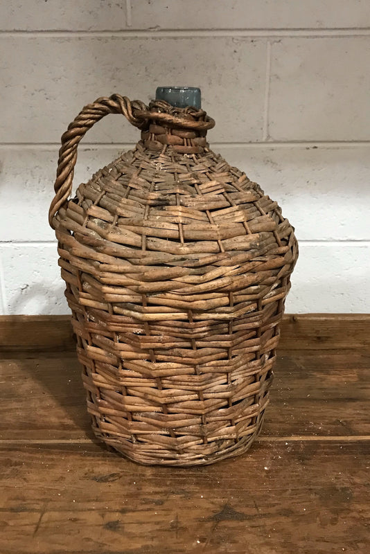 Vintage European Wicker Wine Demijohn Bottle  #3531A