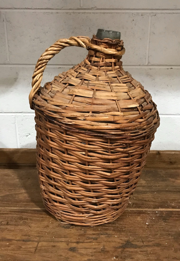 Vintage European Wicker Wine Demijohn Bottle  #3531B