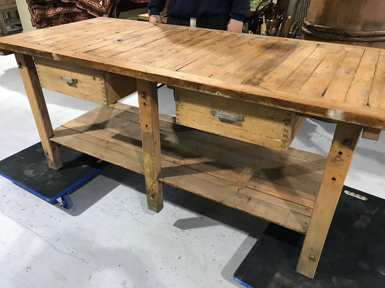 Vintage industrial European workbench table counter  #2116 Byron