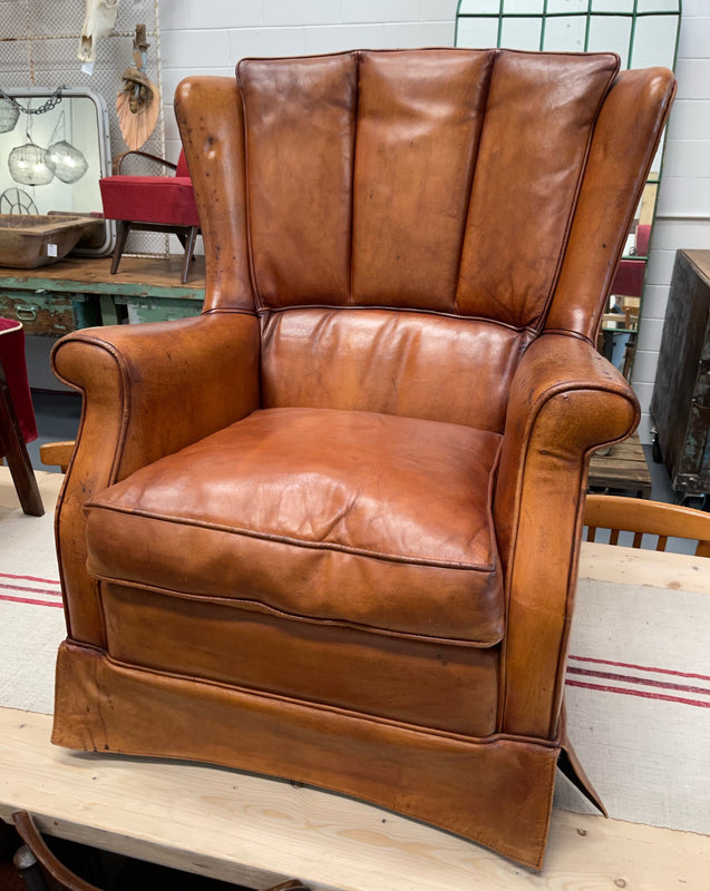 Vintage French 1940s Leather Club Chair  #4207 Byron