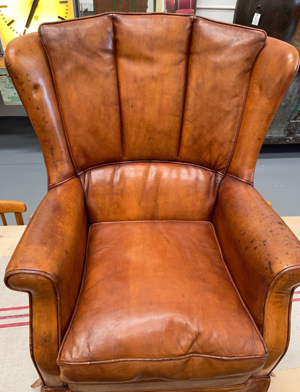Vintage French 1940s Leather Club Chair  #4207 Byron