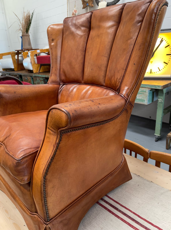 Vintage French 1940s Leather Club Chair  #4207 Byron
