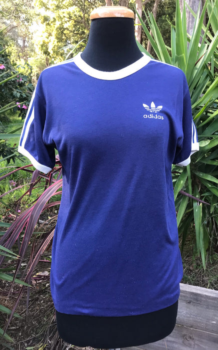 Vintage 1970s  Adidas Ringer T-Shirt   #C288  FREE AUS POSTAGE