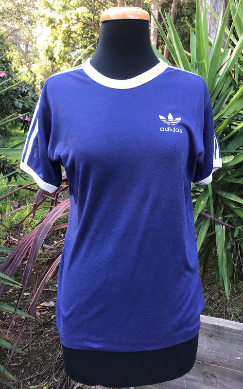 Vintage 1970s  Adidas Ringer T-Shirt   #C288  FREE AUS POSTAGE