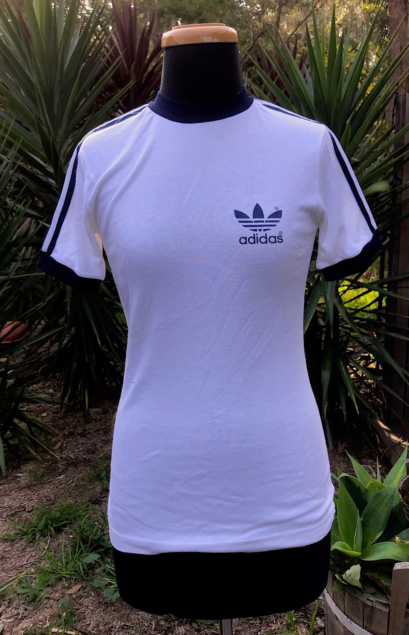 Vintage 1970s Adidas Ringer T-Shirt   #C289  FREE AUS POSTAGE