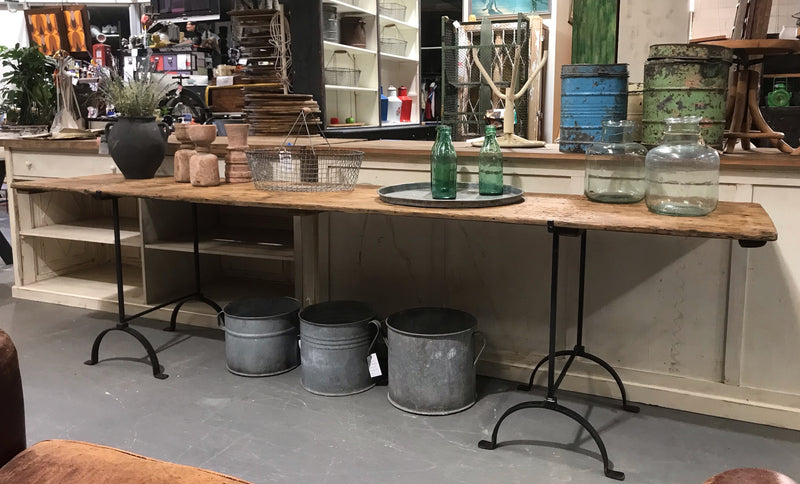 Vintage European Wrought Iron Tresle Table #3567 Byron