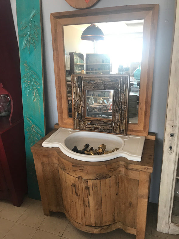 Vintage industrial Turkish Marble sink and Oak cabinet #2344 Byron Warehouse