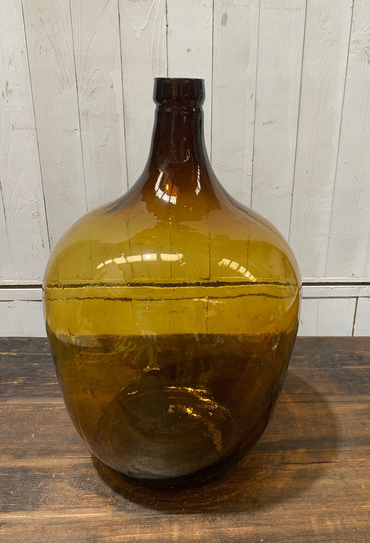 Vintage Romanian Amber Demijohn Bottle  #4342