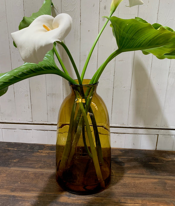 Vintage Romanian Amber Glass Vase  #4355