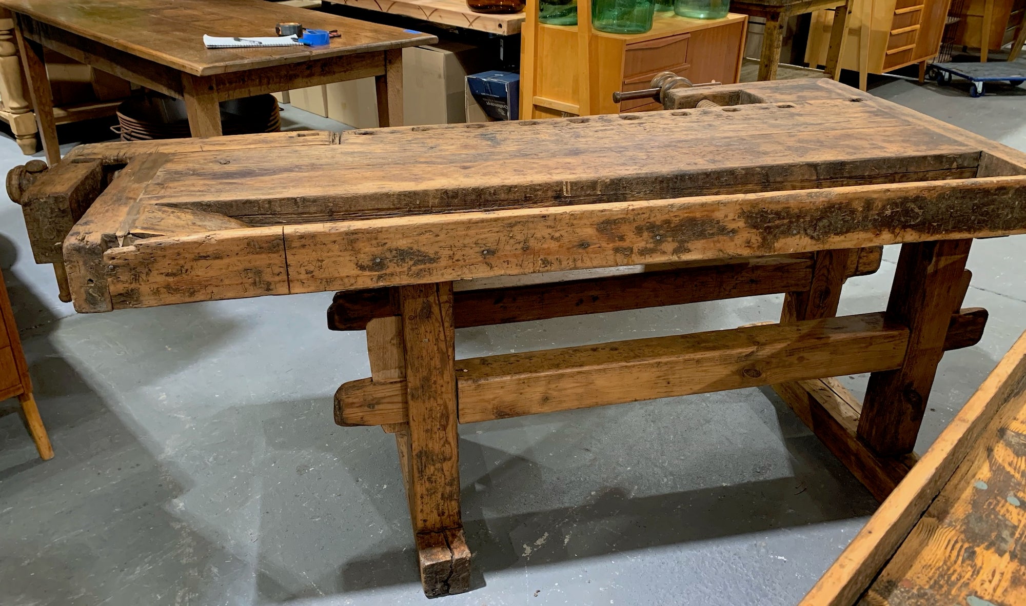 Vintage European Carpenters Woodworking Workbench 1920s 4363