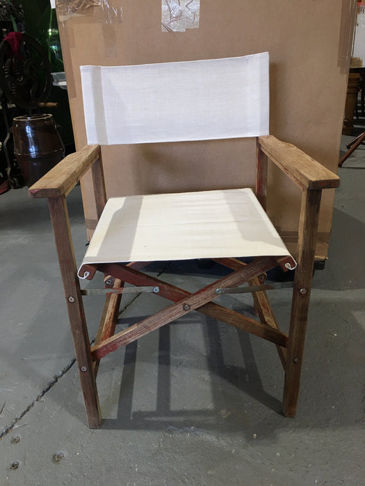 Vintage Foldable Directors Chair With Old Linen Fabric #3101 (1)