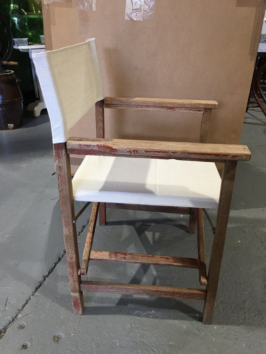 Vintage Foldable Directors Chair With Old Linen Fabric #3101 (1)