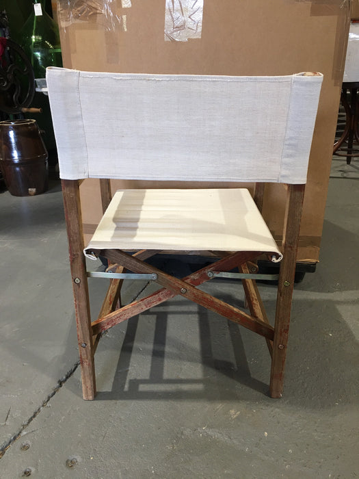 Vintage Foldable Directors Chair With Old Linen Fabric #3101 (1)