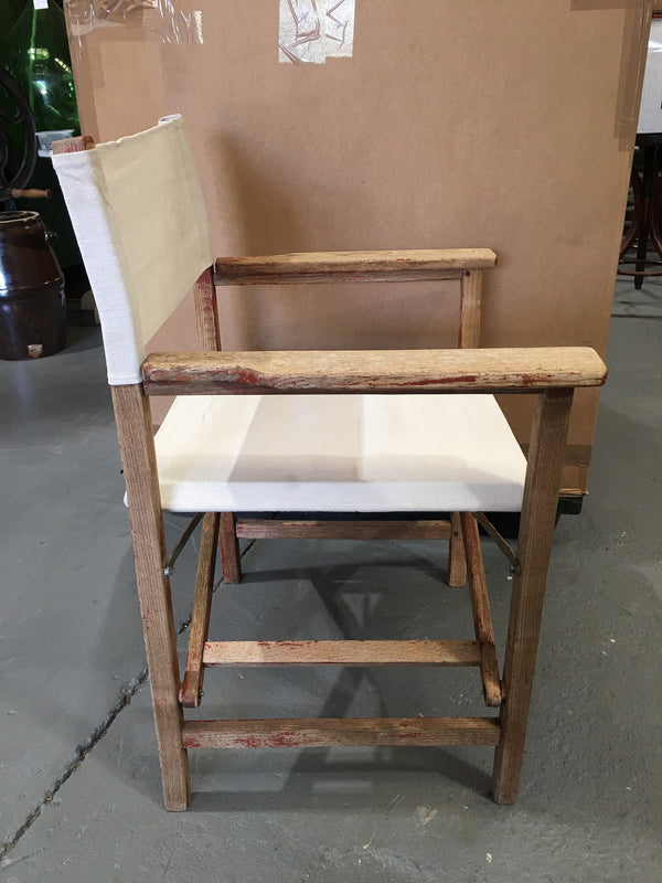 Vintage Foldable Directors Chair With Old Linen Fabric #3101 (2)