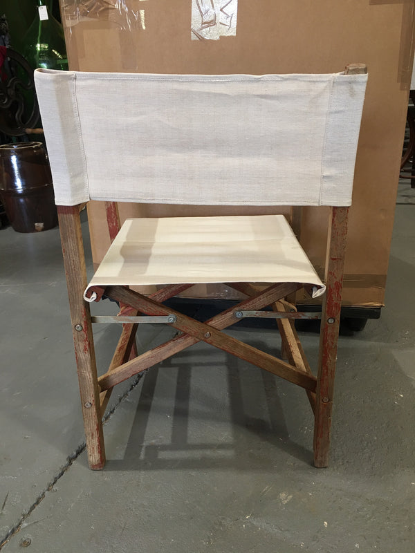 Vintage Foldable Directors Chair With Old Linen Fabric #3101 (2)