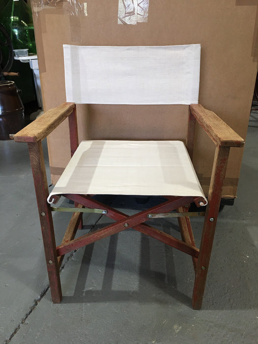 Vintage Foldable Directors Chair With Old Linen Fabric #3101 (3)