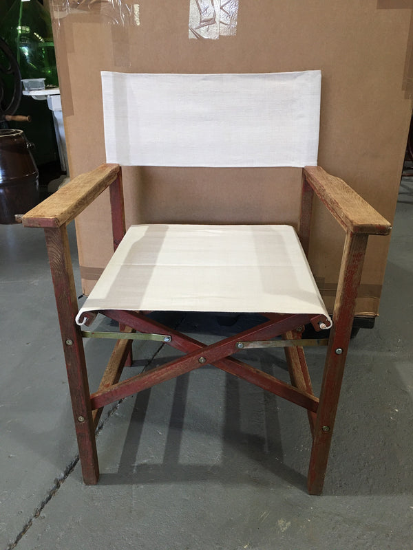 Vintage Foldable Directors Chair With Old Linen Fabric #3101 (3)