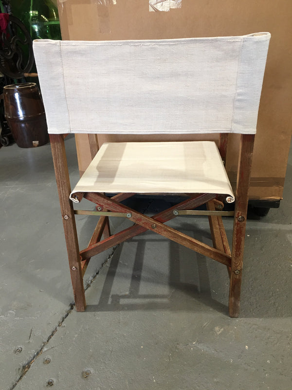 Vintage Foldable Directors Chair With Old Linen Fabric #3101 (3)