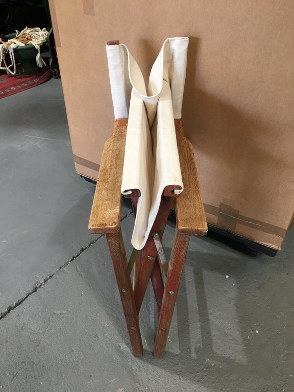 Vintage Foldable Directors Chair With Old Linen Fabric #3101 (3)