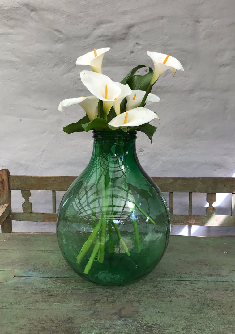 Vintage European Green Bigmouth  Demijohn Bottle #3604