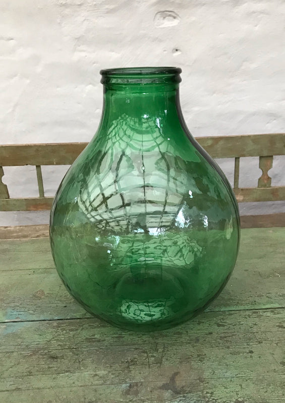 Vintage European Green Bigmouth  Demijohn Bottle #3604